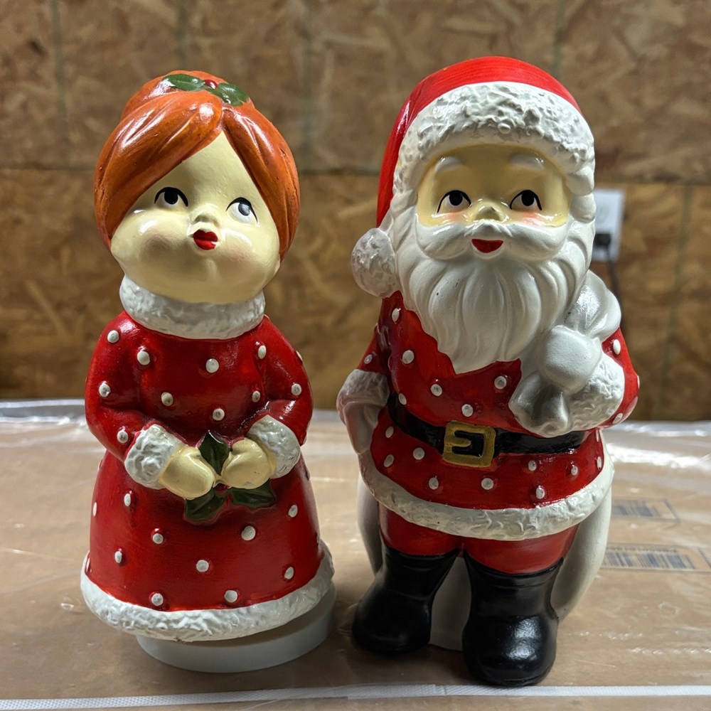 Festive Santa and Mrs. Claus Figurine Set - Red and White